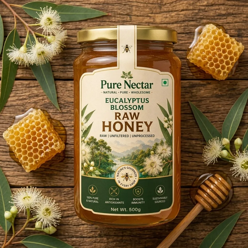 Eucalyptus Blossom Raw Honey Flat Lay