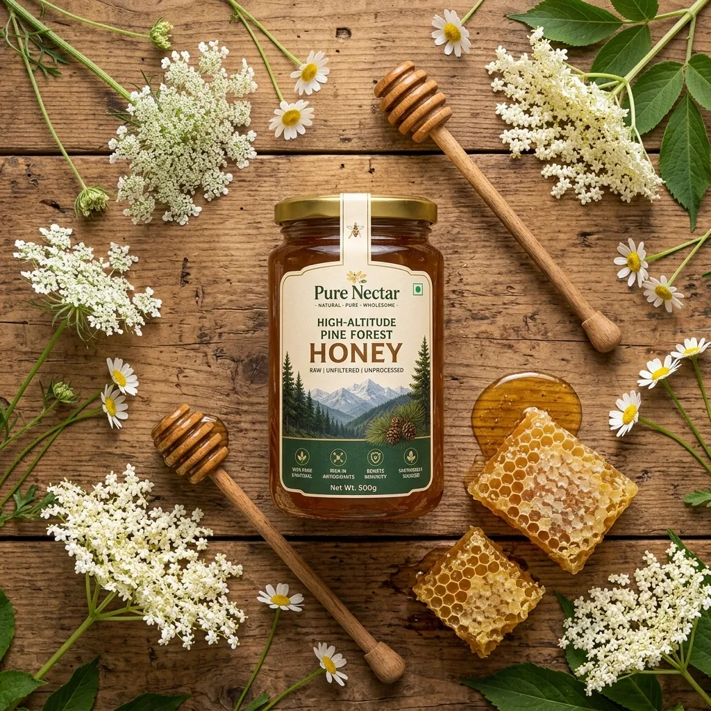 High-Altitude Pine Forest Honey Flat Lay